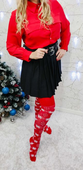 Zakolanówki świąteczne z motywem renifera i gwiazdkami czerwone 35-38