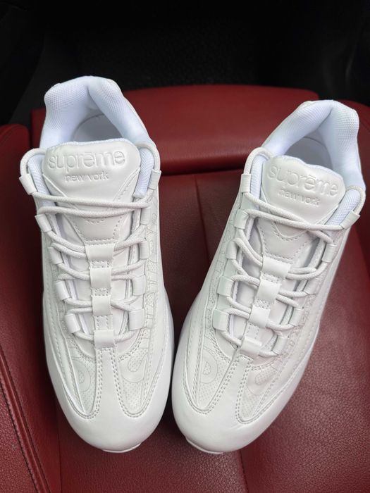 (БЕЗ ПЕРЕДОПЛАТИ) Nike Air Max 95 x Supreme All White найк аїр макс 95 супрім білі шкіряні