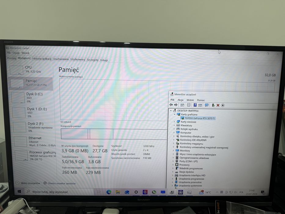 Komputer gamingowy i7,rtx 3070ti,32 gb ram rgb