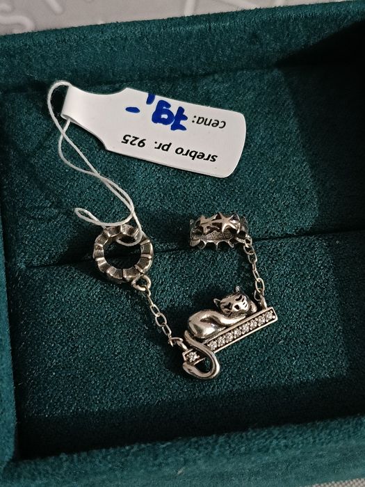 Nowy charms - łańcuszek kotek srebro 925