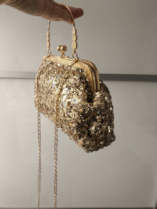 Nowa złota kopertówka cekiny