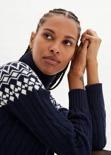 B.P.C sukienka dzianinowa wzór norweski granatowa r.44/46