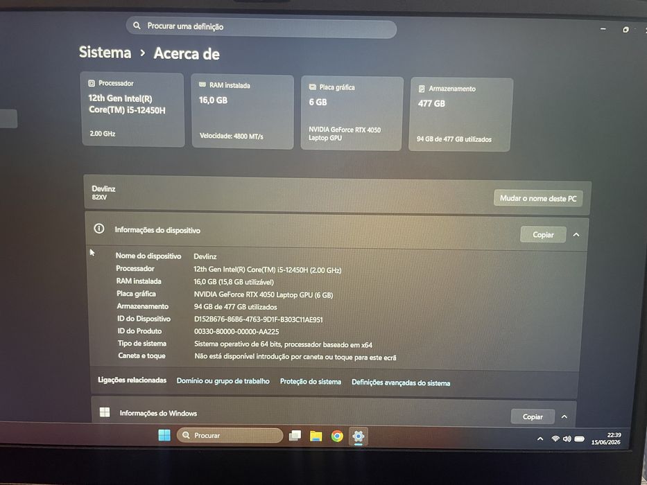 Lenovo loq15 RTX 4050 6gb i5-12450h 16gb Ram 144hz
