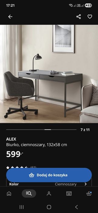 Biurko Ikea model Alex wym 132x58 granat