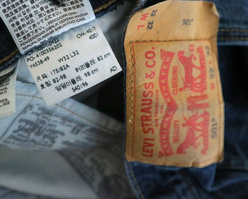 Levis 501 gruby denim spodnie jeansy W32 L32 100% bawełna pas 2 x 41 cm