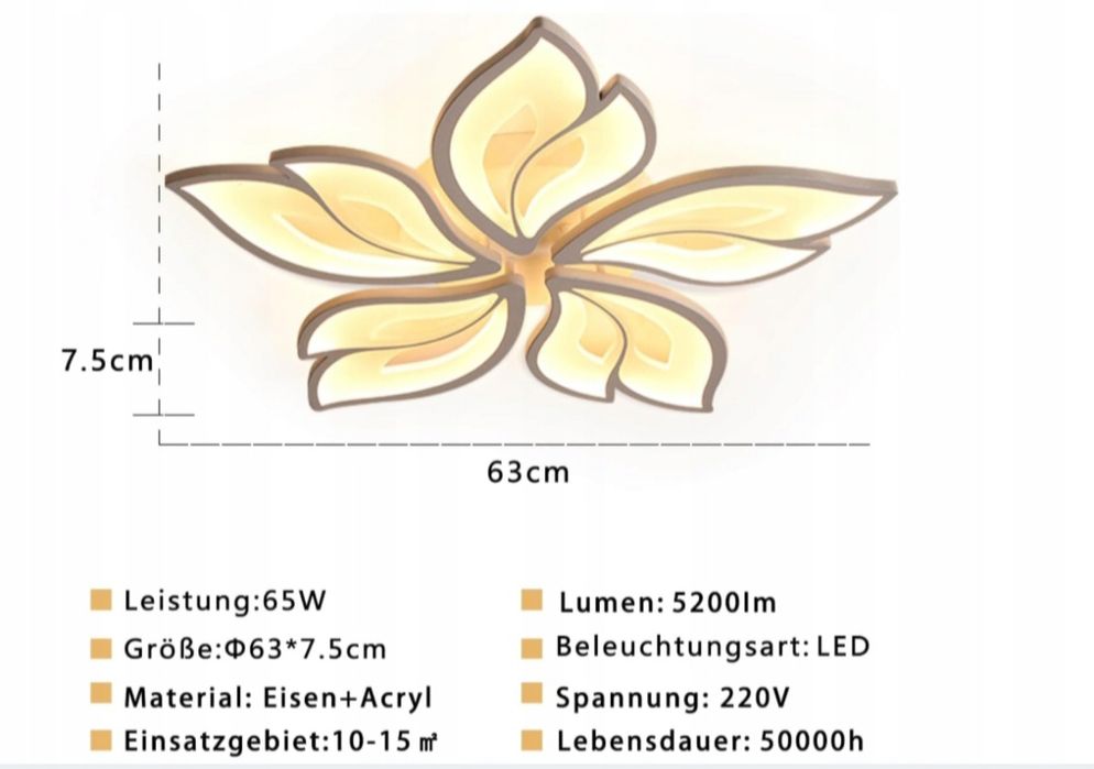 Inteligentna lampa sufitowa do salonu kwiat 63 cm