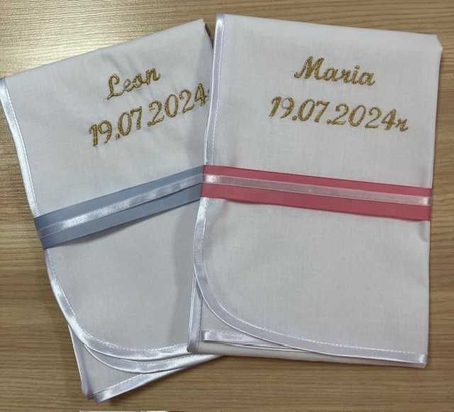 Chrzczonka chrzciny na zmówienie haft imię data
