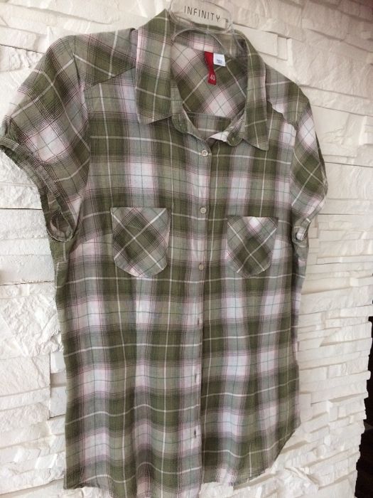 Koszula koszulka krata w kratę zielona zielony t-shirt vintage boho