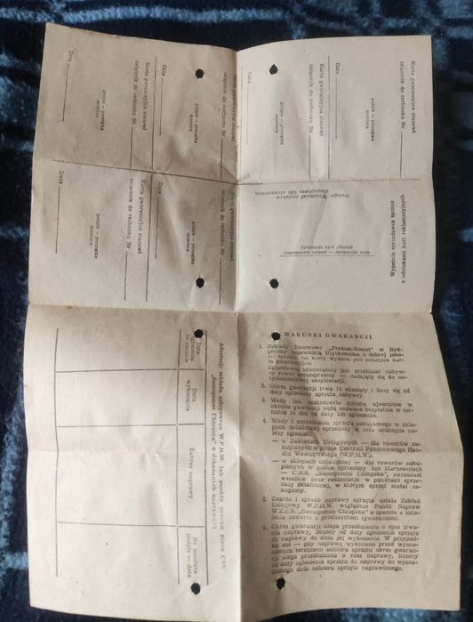 Karta gwarancyjna Predom Romet Roweru Malwa 1981