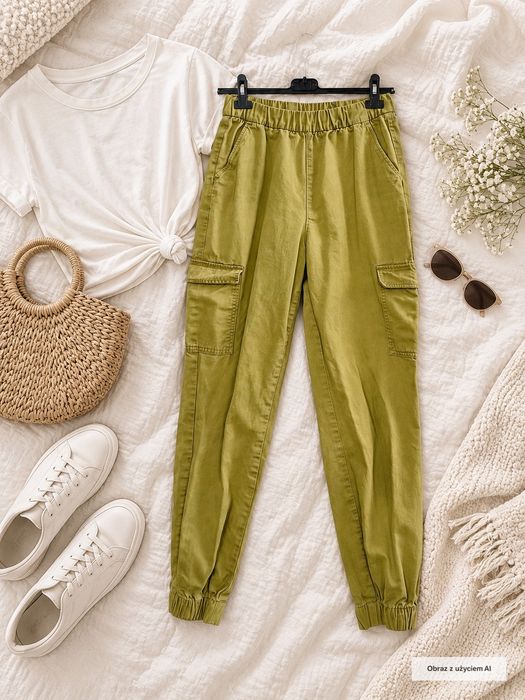 Spodnie cargo zielone z kieszeniami streetwear S