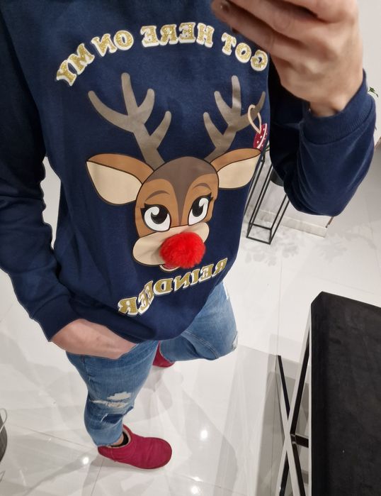 Bluza świąteczna 38 40 Papaya renifer Rudolf 3d