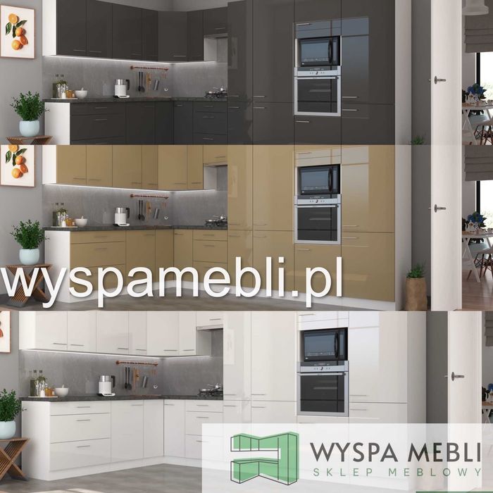 NOWA kuchnia narożna połysk biały szary cappucino  230x370 cm kuchenne