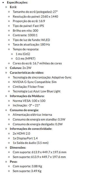 Monitor Gaming IPS AOC Q27G42XE 27'' QHD 180Hz
