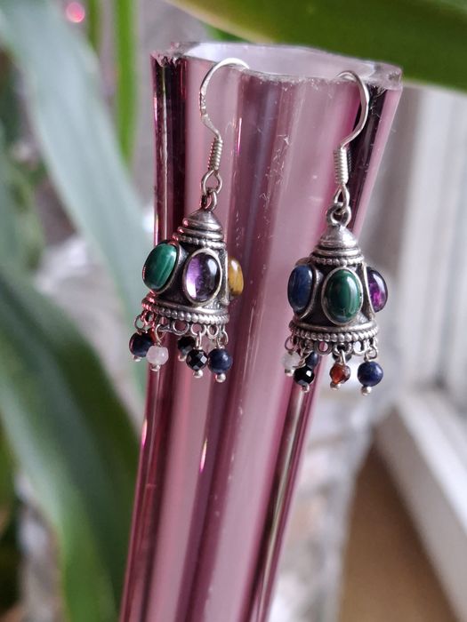 Srebrne kolczyki ametyst malachit labradoryt srebro rękodzieło