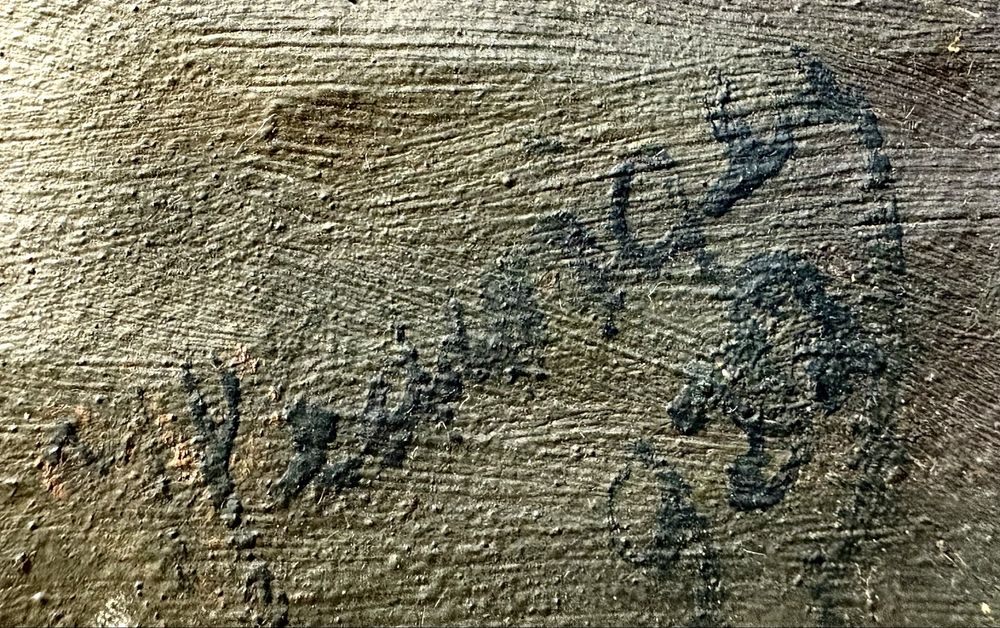 Antiga pintura de paisagem marítima em óleo sobre tela - assinada