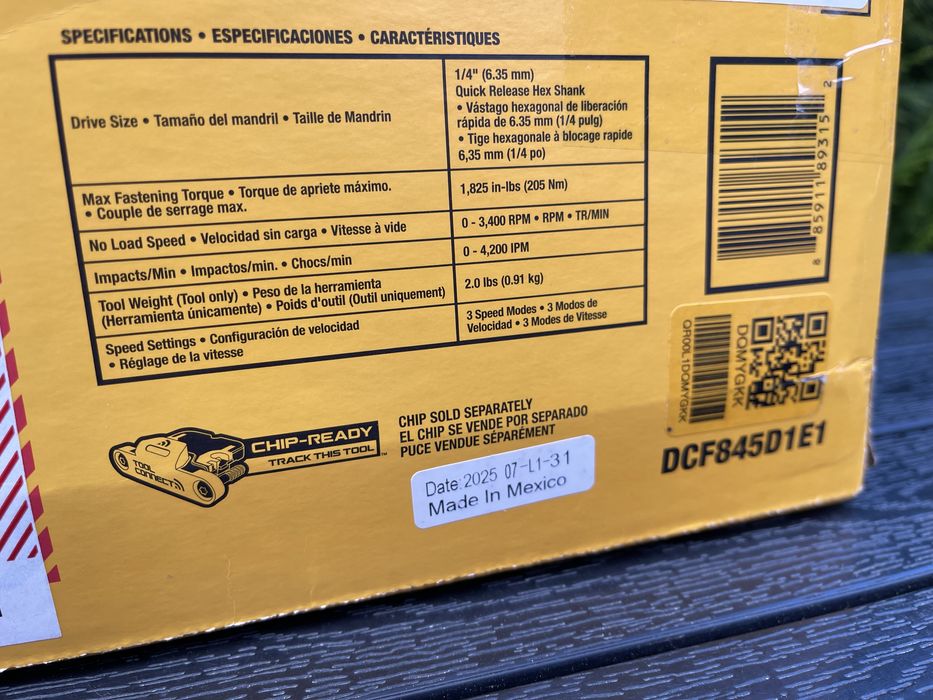 Dewalt dcf845D1E XR 20Vбезщітковий акумуляторний імпульсний шуруповерт