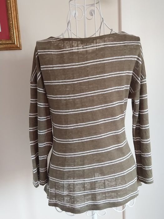 Camisola caqui | riscas | Benetton | Pure Linen | Tamanho M