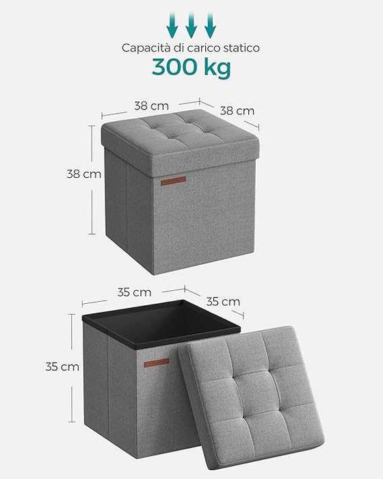 Nowa szara pufa do przechowywania 38 cm, składana, podnóżek.