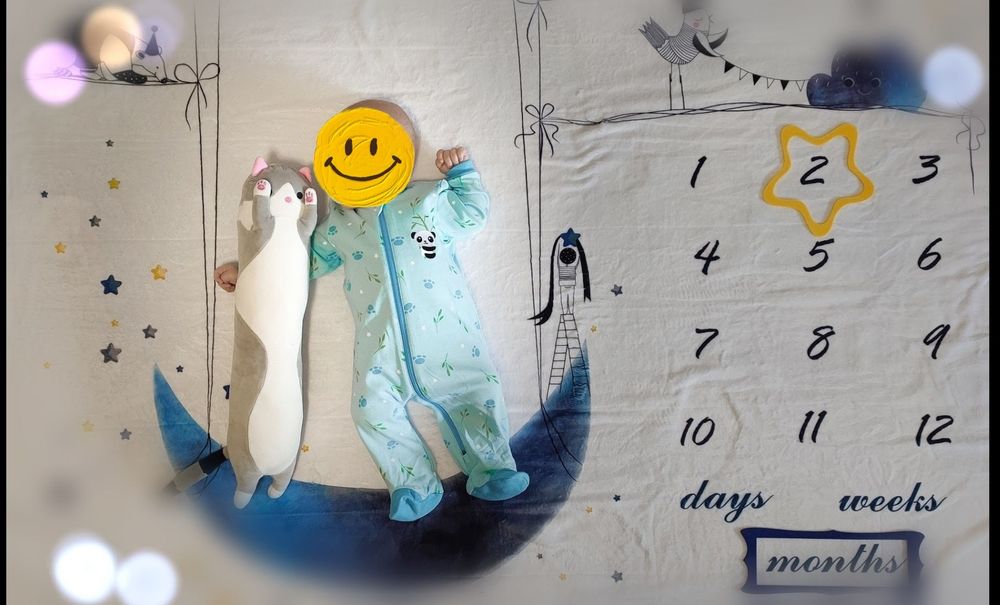 Фото плед, фото пелюшка, біло-синя