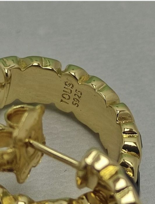 Kolczyki z misiem żółte srebro vermeil 925 z onyksem