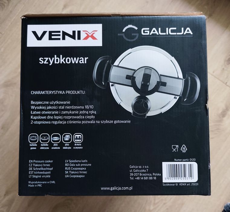 Garnek szybkowar srebrny nowy Galicja Venix 6 litrów