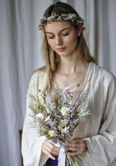 Zestaw ślubny: Bukiet ślubny, Wianek, Butonierka z Suszonych Kwiatów