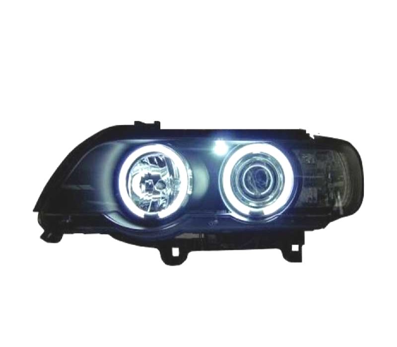 FARÓIS BMW X5 E53 99-03 ANGEL EYES CCFL FUNDO NEGRO