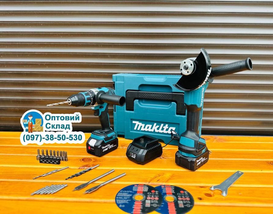 Акумуляторний  Набор 2в1 Makita Болгарка DGA 504 + Шуруповерт DHP 485