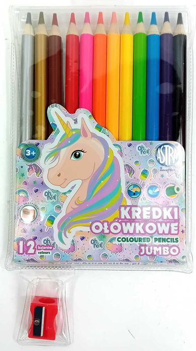 Kredki ołówkowe Jumbo Astra Jednorożec 12 kolorów + temperówka