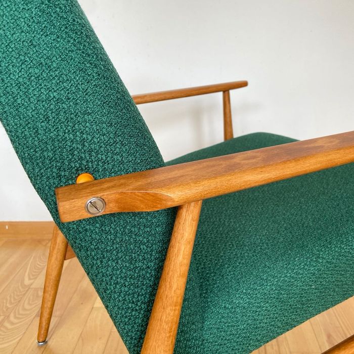 Oryginał Fotel lisek PRL klasyczny zieleń butelkowa olcha Henryk Lis 6