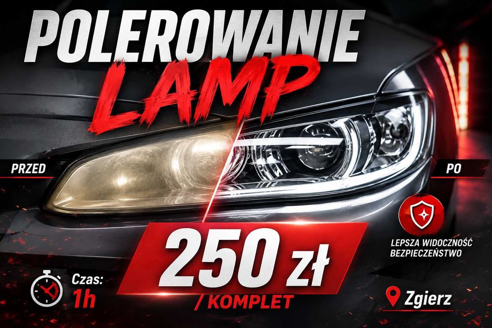 Regeneracja reflektorów, polerowanie lamp + ozonowanie auta GRATIS