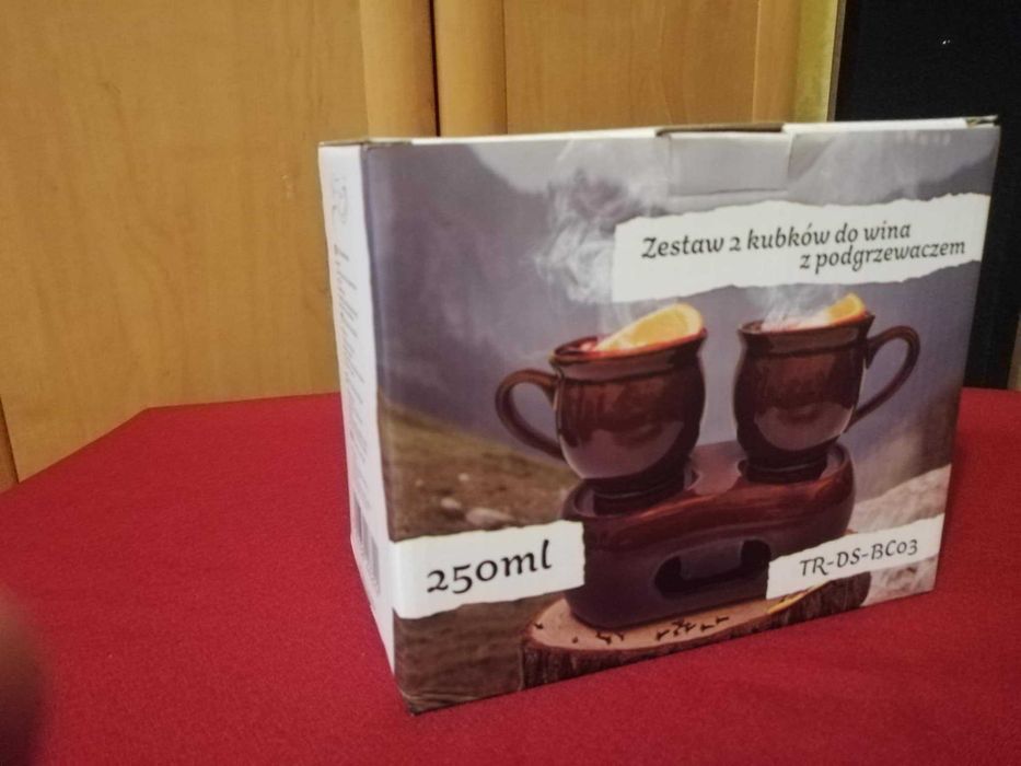 Zestaw 2 kubków na grzane wino + podgrzewacz NOWE