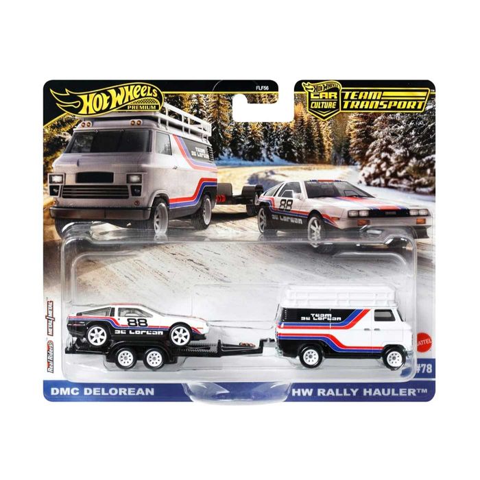 Hot Wheels Premium Team Transport DMC Delorean / HW Rally Hauler 1:64