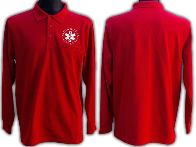Koszulka Polo ratownicza FUNKCYJNA męska z długim rękawem czerwona (M)