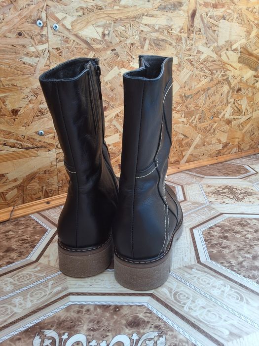 Зимние сапоги, Полусапожки. Кожа + цигейка (new)