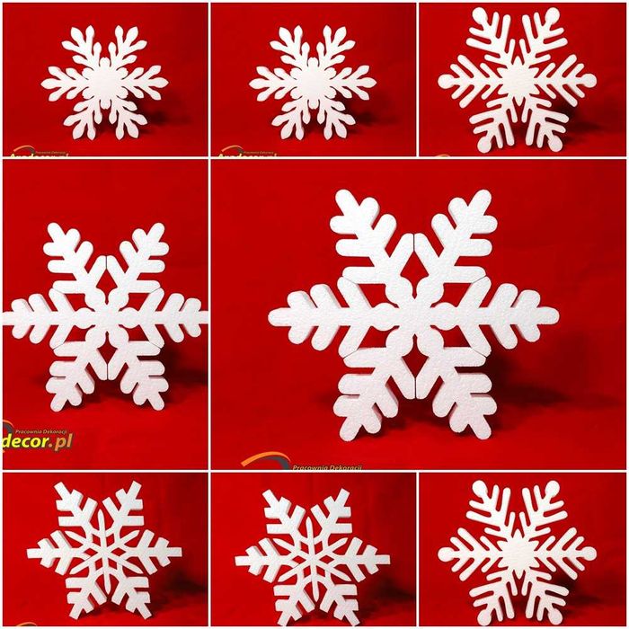 Śnieżynki styropianowe 24 cm. Komplet 8 sztuk. Boże Narodzenie