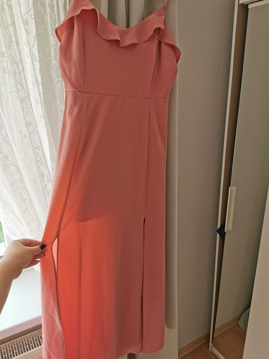 Sukienka wesele komunia długa maxi 44 46 pudrowy róż