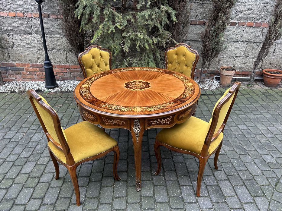 Stół Ludwikowski + 6 Krzeseł Ludwik Intarsja Jadalnia Po Renowacji