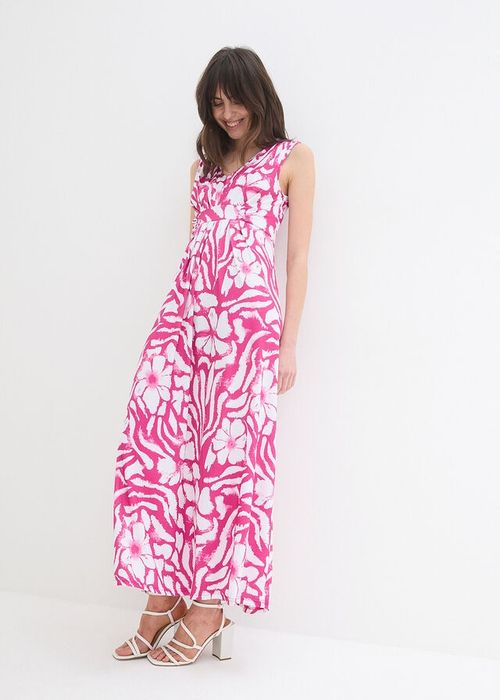 B.P.C sukienka długa maxi biało-różowa we wzory 48/50.