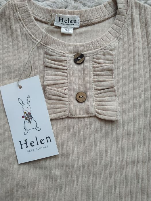 Nowa bluzka dla dziewczynki/krótki rękaw/żabot/lato/beżowa/Helen/r.92/98