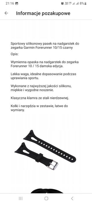Silikonowy pasek na nadgarstek do zegarka Garmin Forerunner 10/15
