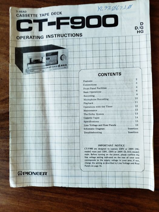 PIONEER CT-F900 manual