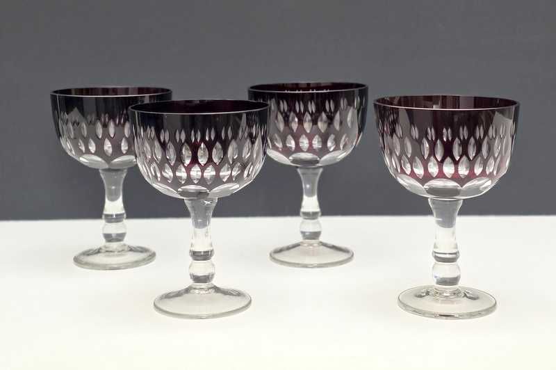 Bohemia Cristal Glass- Cztery rubinowe puchary do wina - lata 90-te