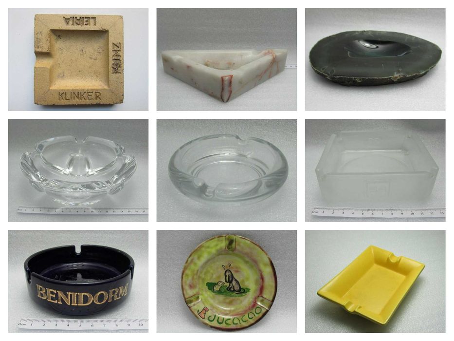 Conjunto / coleção de 80 cinzeiros diversos materiais, origens e temas
