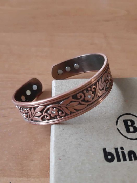 Bransoletka miedziana DAMSKA magnetyczna zdrowotna, z cyrkoniami.