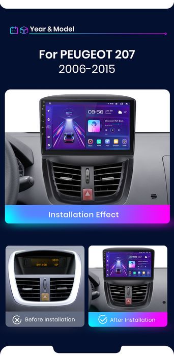 Rádio 9" android Peugeot 206+ e 207 de 2006 a 2015 CARPLAY GPS Novo