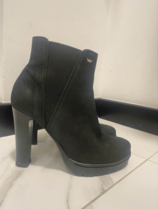 Botki Wojas czarne na obcasie – skóra naturalna – rozmiar 37