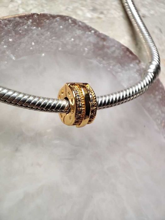 charms zawieszka srebro 925 gold złoty klips z cyrkoniami