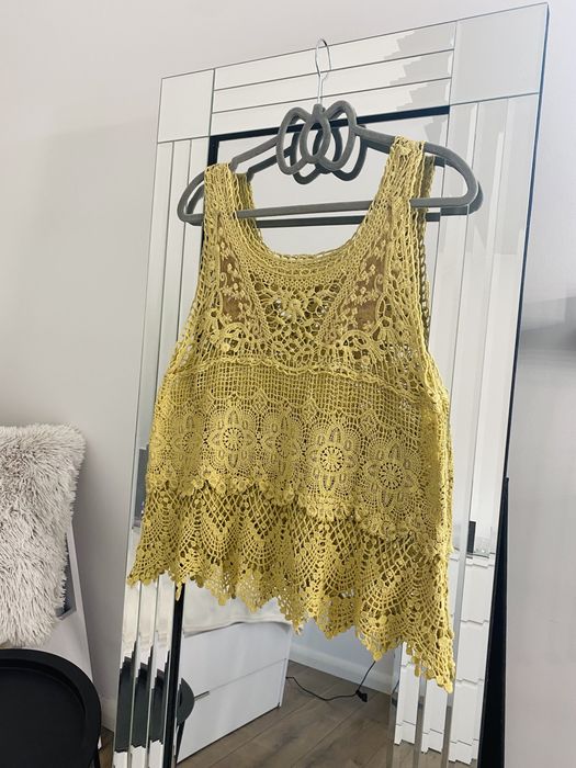 Beżowy ażurowy top boho 36 (S)
