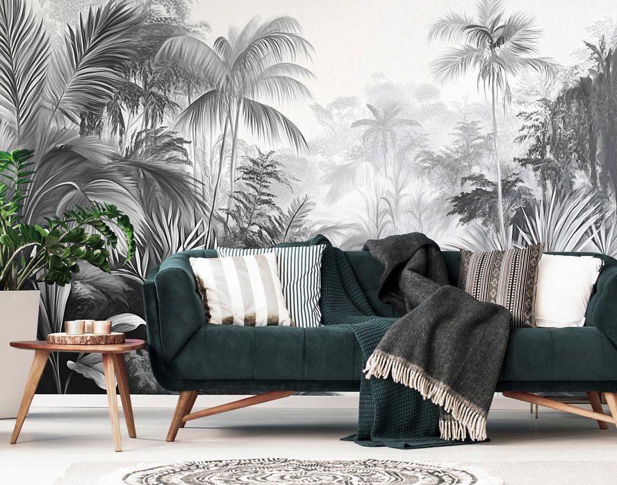 Fototapeta Czarno Biała Szarości Dżungla Drzewa Woda Tropik 3D + KLEJ